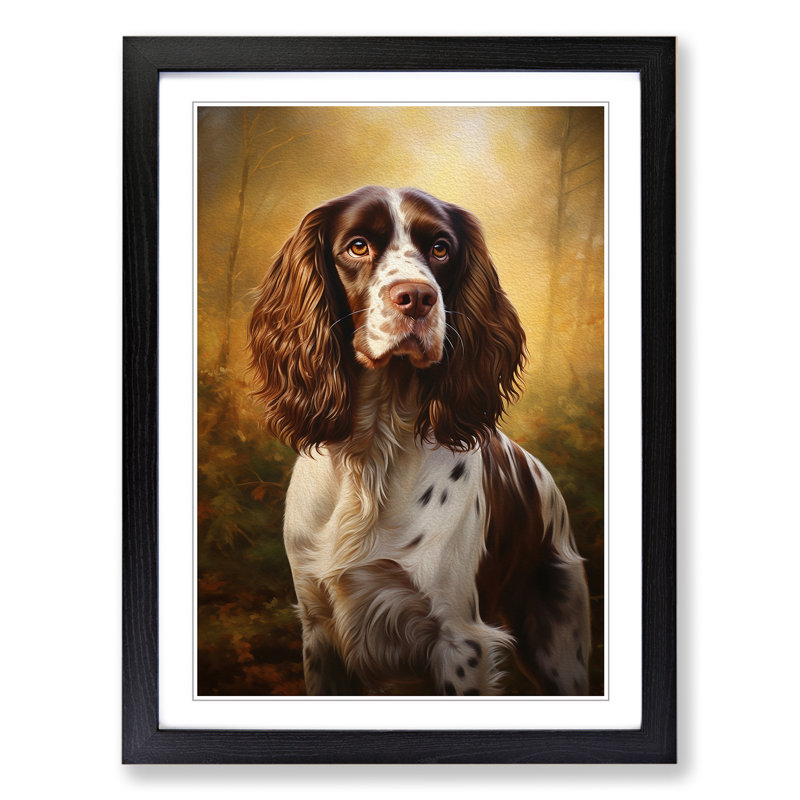 English Springer Spaniel Baroque - Single Picture Frame Print on Wood, Black, 64cm H x 46cm W x 2cm D