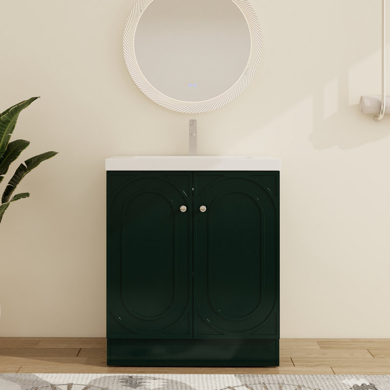  Hunar 30'' Free standing Single Bathroom Vanity With Resin Vanity Top, Green, 30''