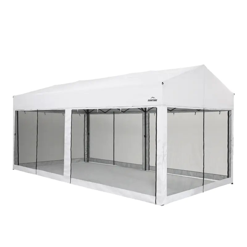Suntime 10' x 20' White Polyester Pop-Up Canopy with Removable Sidewalls