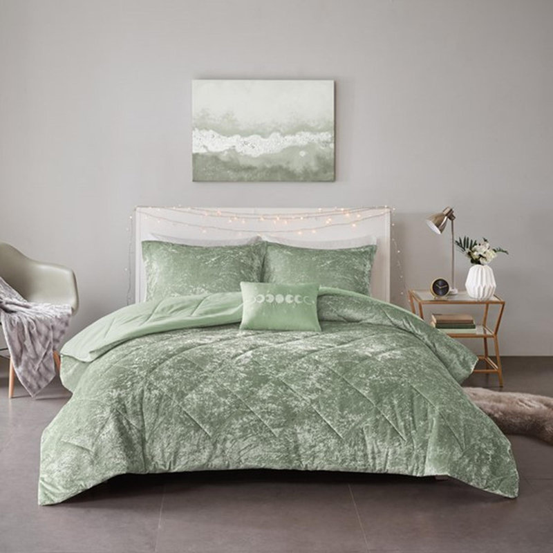 Ensemble d'édredon en velours 4 pièces, Édredon double + 3 pièces supplémentaires, Vert