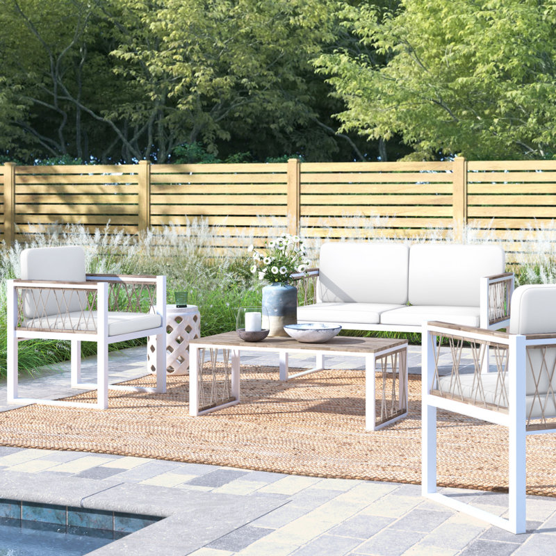 Cannes Acacia 4 - Person Patio Conversation Set with Cushions