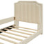 Lit de jour simple rembourré avec tête de lit à rayures classique et structure en bois beige pour une utilisation à long terme-129631061