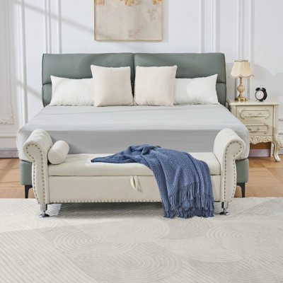 Banc de rangement en velours doux avec boutons en cristal et 1 coussin, pour chambre à coucher et salon