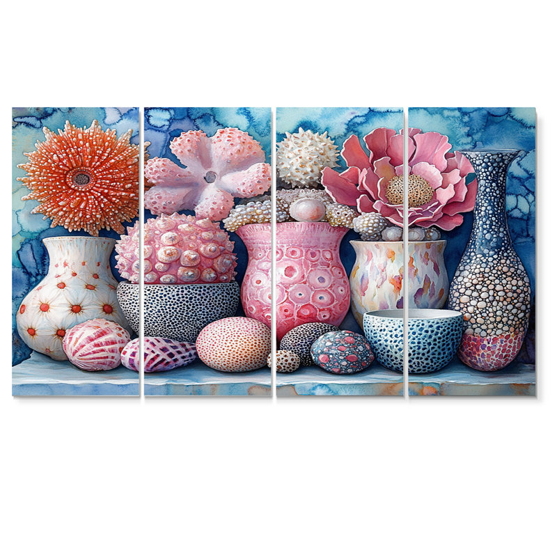 Bord de mer rose et poterie rose - ensemble de décoration murale de poterie de plage, H 28 po x l 48 po