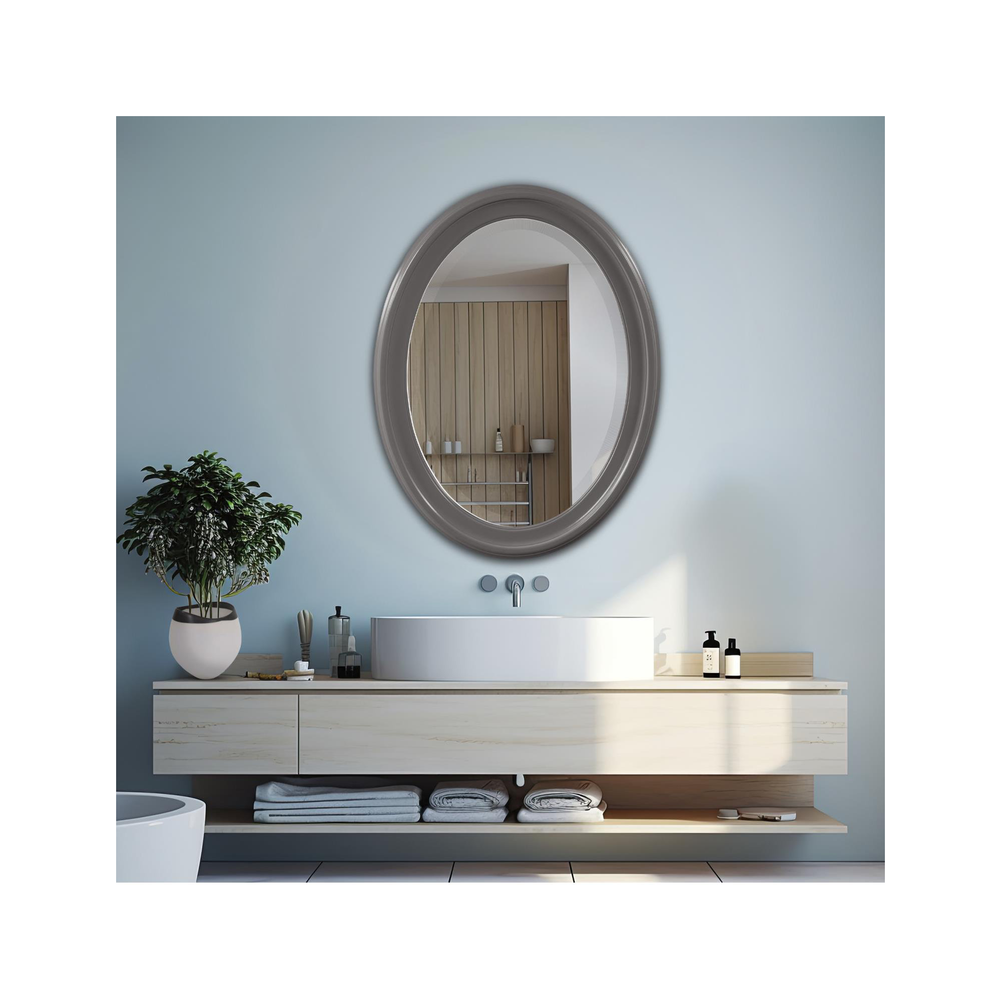 Borna Solid Wood Oval Mirror, Charcoal