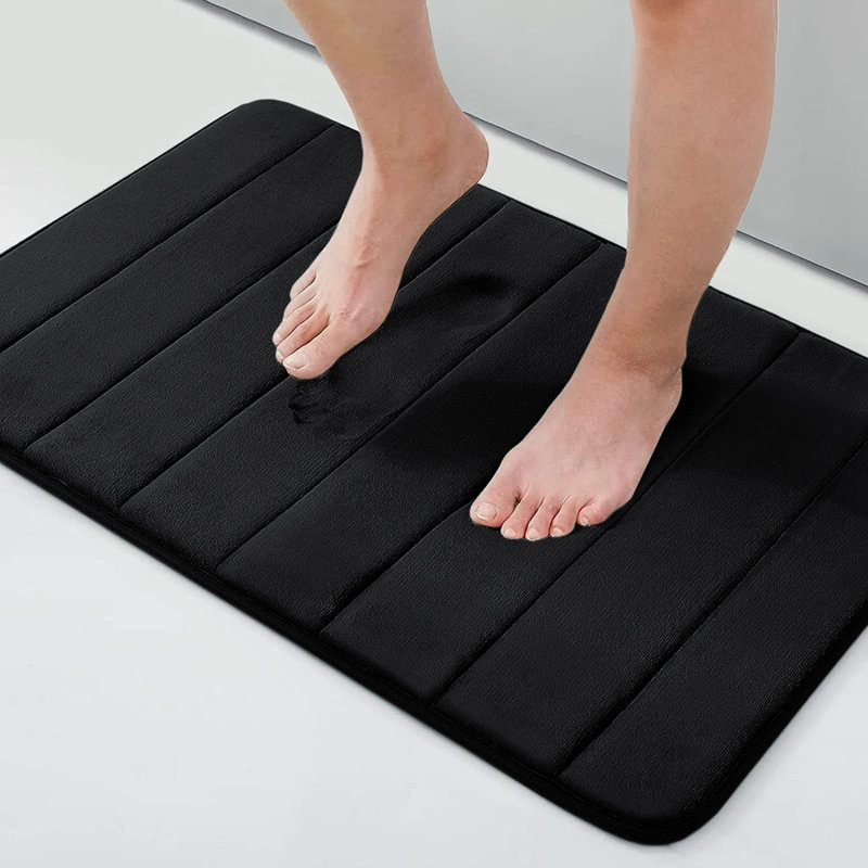 Mylhana Memory Foam Bath Mat - Non Slip Super Absorbent & Quick Dry Anti-Bacterial, 40cm W x 60cm L, Black