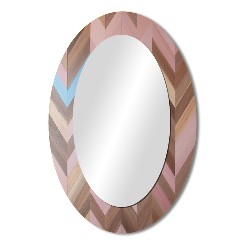 Motif rétro Mid-Century rose brun - Miroir décoratif abstrait ovale sur métal, 36 po x 24 po
