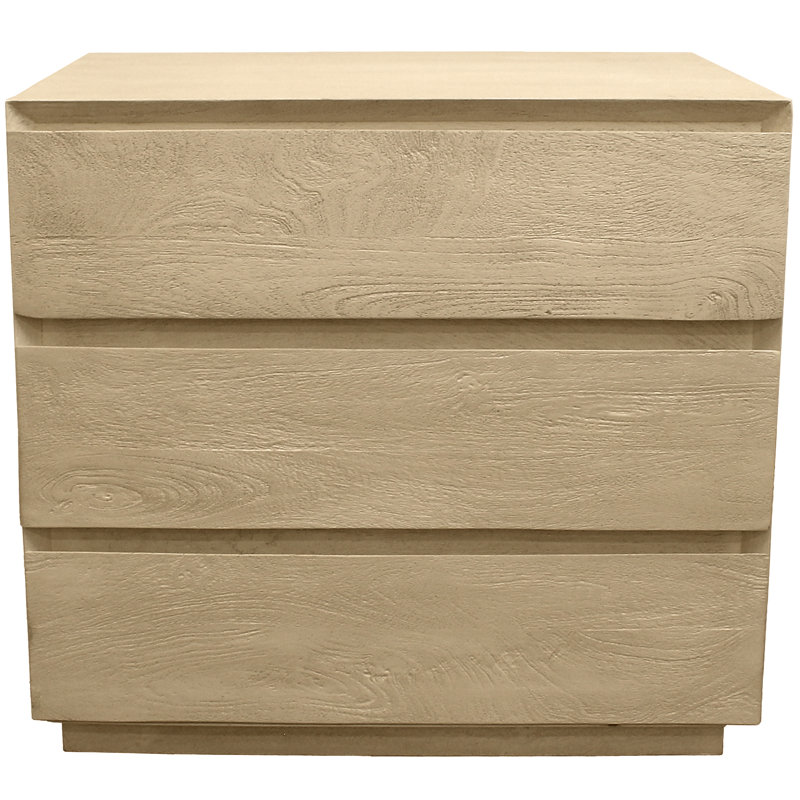 24" Natural Three Drawer Solid Wood Nightstand
