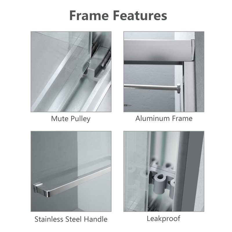 48" Brushed Nickel Semi-Frameless Sliding Shower Door with Clear Glass