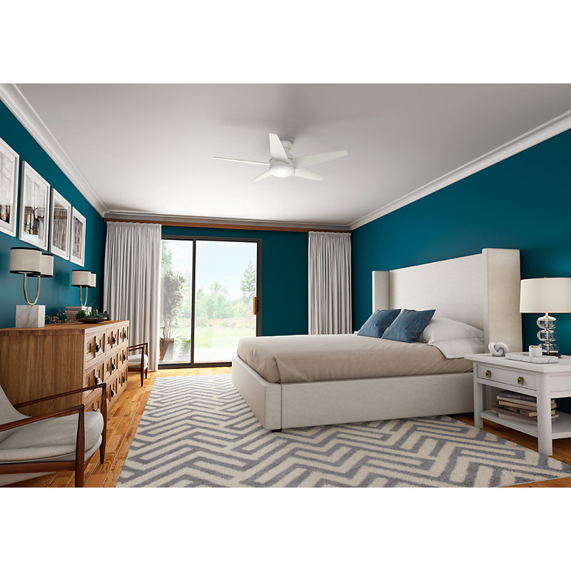 44" Isotope 5 - Blade LED Flush Mount Ceiling Fan with Wall Control and Light Kit Included, Fresh White