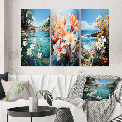 «Plumeria Lake Paradise», 3 pièces sur toile