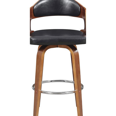 Poussoir Mid-Century de 27 po de hauteur dorée, coussin en similicuir noir, structure en bois massif, ovale sans dossier pour les repas et sièges luxueux, sièges confortables rétro, cuisines comptoirs idéales pour îlot central