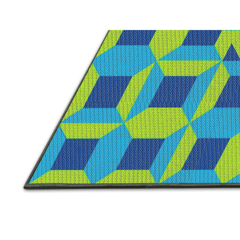 Tapis vert/bleu léger tissé électrique, Rectangle 8 pi x 12 pi