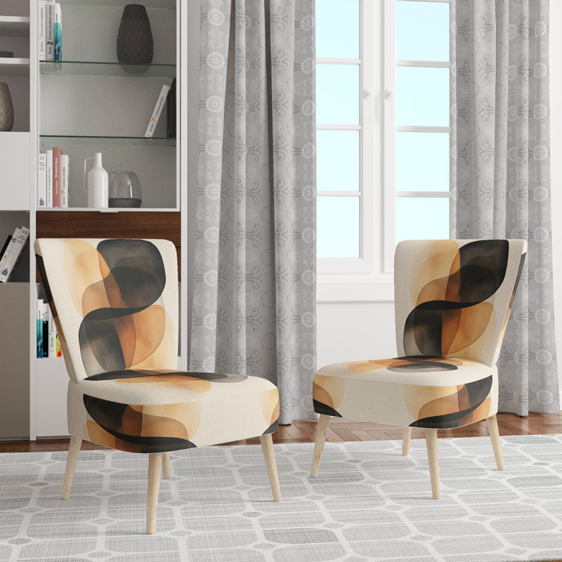 Abstract Shapes Accent Chair - Brown Minimal Curves I Side Chair, Side Chair Armless