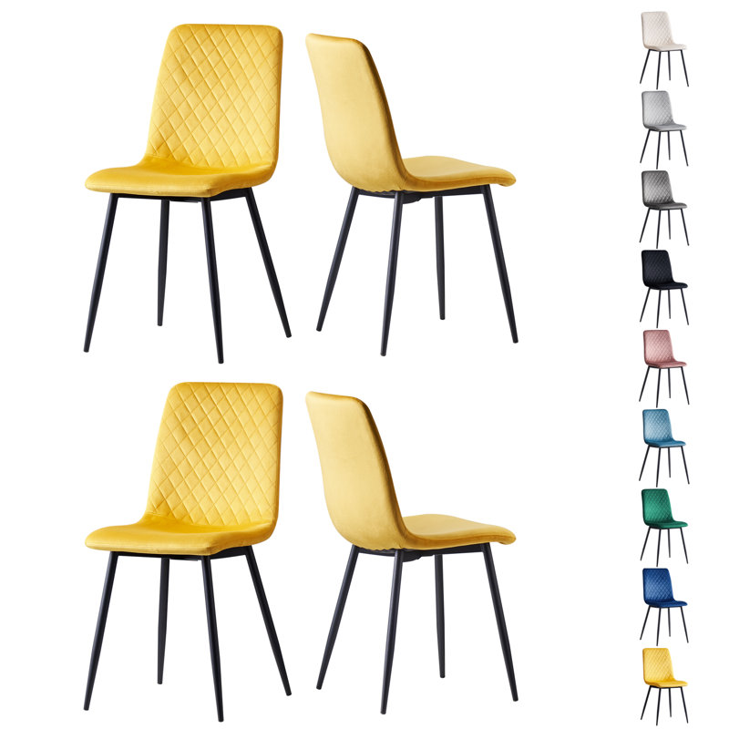Upholstered Dining Chair, Yellow, 4