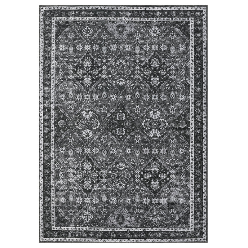 Washable Runner Rug - Ultra-Soft Non-Slip Low Pile North African Trellis, Non-Shedding, Collapsible Carpet for Entryway, Hallway, Kitchen, Living Room, Bedroom - Dark Grey, USA