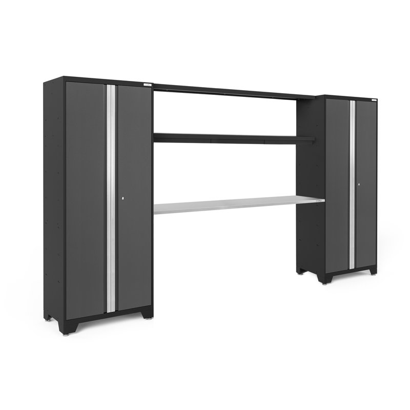 Bold Series 4 Piece Garage Storage Cabinet Set with Integrated Display Shelf, Stainless Steel