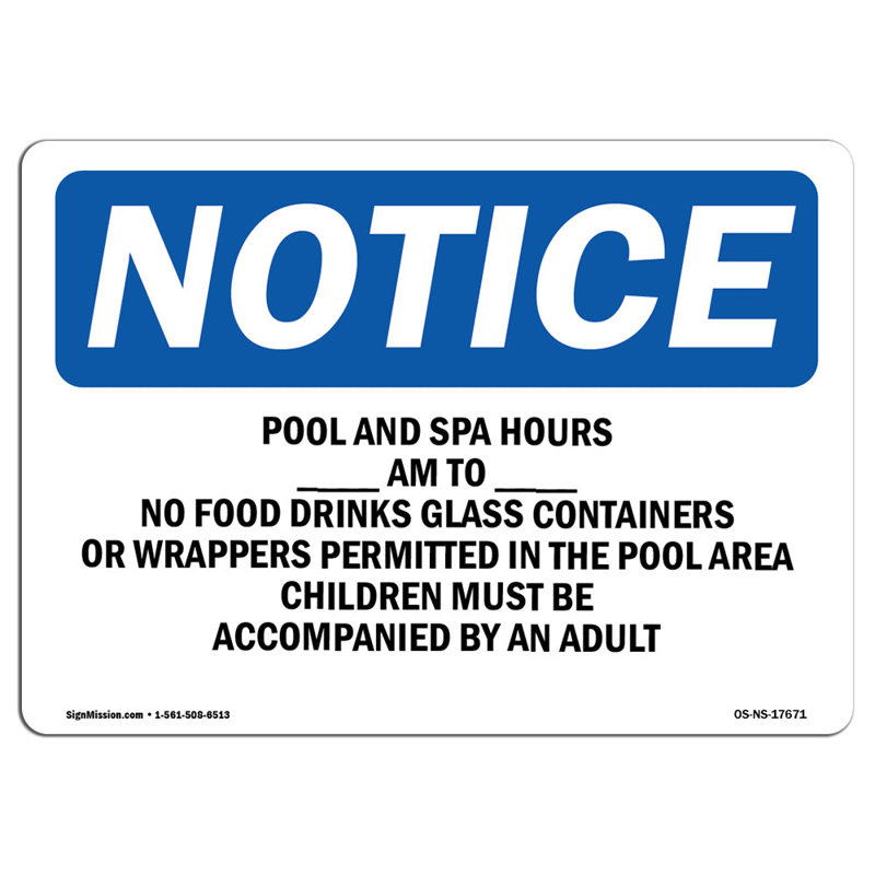 Pool and Spa Hours Sign