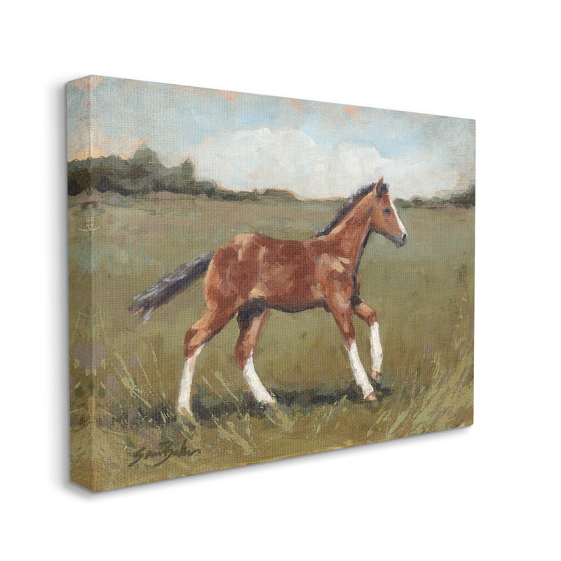 Art mural sur toile campagne cheval au galop par Sara Baker, H 16 po x l 20 po x P 1,5 po