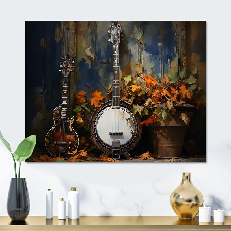Chêne doré Banjo Resson II - musique, art mural en métal, H 12 po x l 20 po x P 1 po