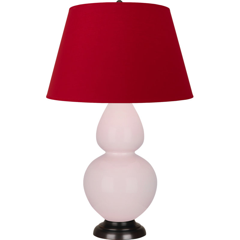 Lampe de table double gourde en céramique, Rose glacé à l'eau de rose / argent antique, Rose rouge / noir encre, Bronze