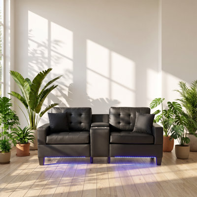 Genesis 85" W x 34" D x 38" H Tufted Faux Leather Sofa