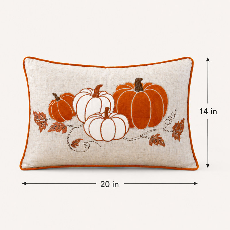 Ensemble de 2 coussins lombaires brodés à motif citrouille, Orange