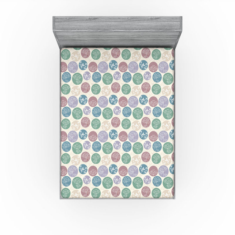 Ambesonne Botanical Fitted Sheet Polka Dots Geometric Art Ivory and Multicolor, Full Fitted Sheet
