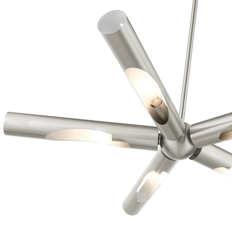 Lustre linéaire moderne Spoutnik 5 lumières Clearlake, Nickel brossé, Nickel brossé