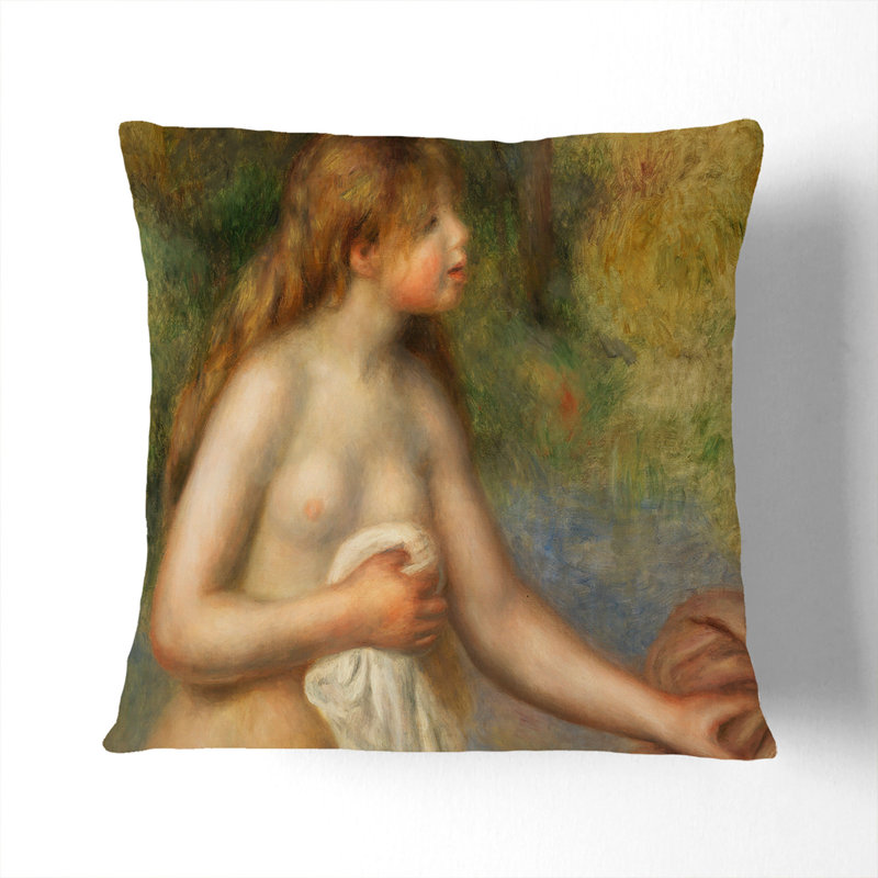 Bathing Girl Square Throw Cushion, Black, 55cm H x 55cm W x 20cm D