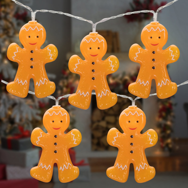 Guirlande de 10 lumières de Noël en pain d'épice à DEL orange avec fils de cuivre de 4 pi
