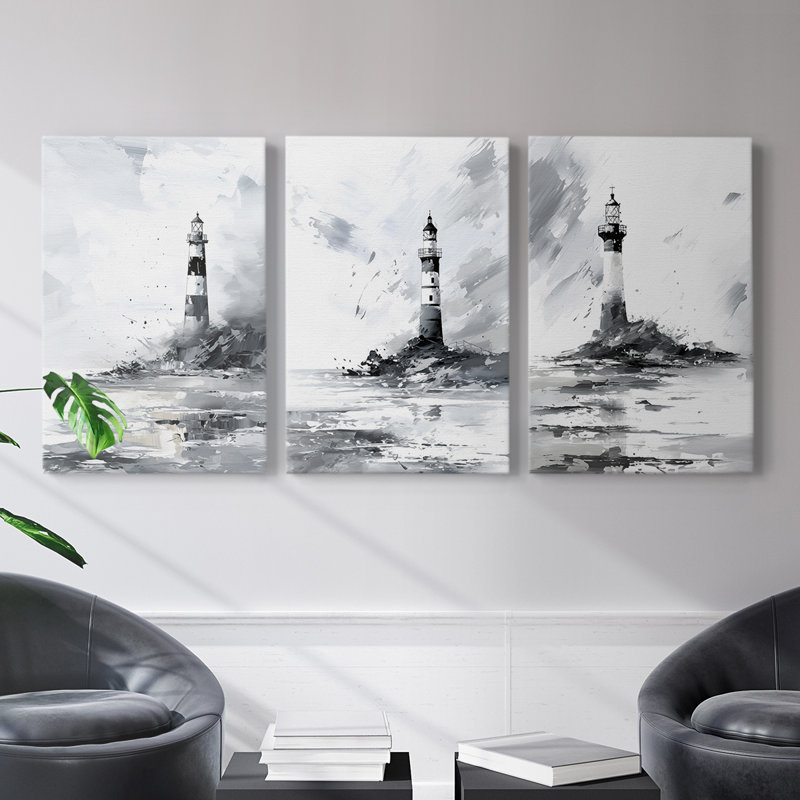 Série Sea and Shore Cxxxiv - Ensemble de toiles tendues avec châssis Premium - Prêt à être accroché