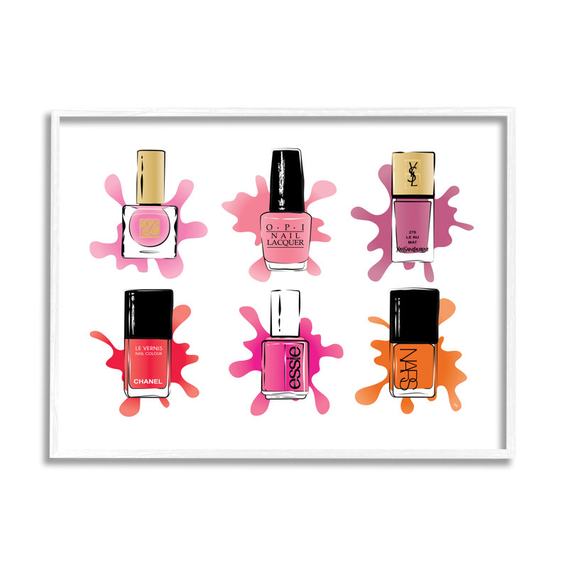 Splash, vernis à ongles, glam, rose, mauve et orange - impression, Giclée encadrée blanc bord de mer