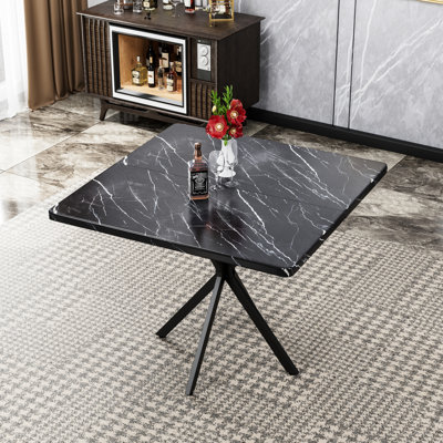 Modern Square Dining Table, 38.6" Black And Iron Construction, Space Saving, Easy To Clean Install Kitchen 38.6"X38.6", Iron, Mid Century Style,