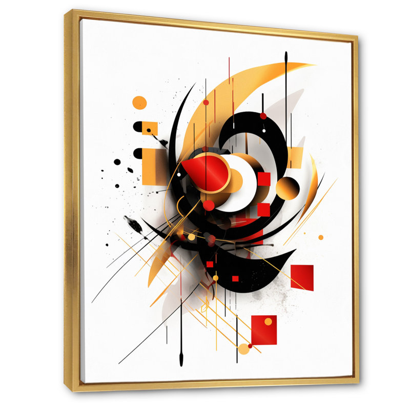 Symphonie abstraite rouge et noire sur toile, 40" H x 30" W, Cadre flottant doré