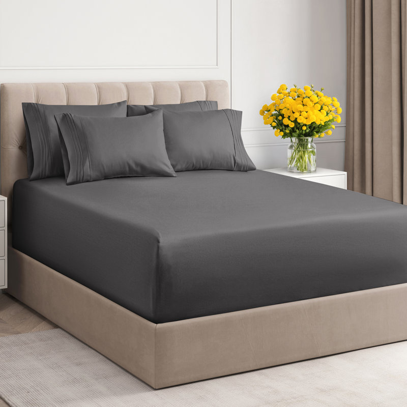 6 Piece Extra Deep Pocket Sheet Set, Cooling & Breathable Bed Sheets, Soft Hotel Luxury Bedding, Fits 18–24 Inch Mattress