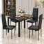 Ensemble de table de salle à manger 5 pièces pour 4 personnes, table de cuisine en verre trempé avec 4 chaises rembourrées en polyuréthane, ensemble de salle à manger à structure en acier peu encombrante pour la maison, la cuisine, la salle à manger et le petit espace (noir)-622518150
