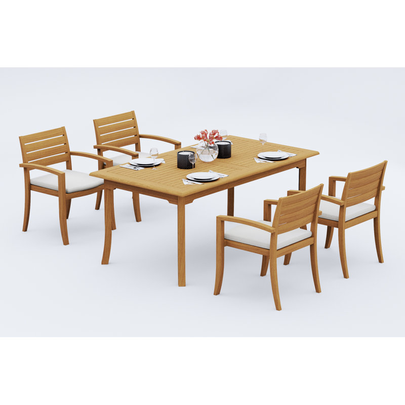 7 Pcs Grade-A Teak Wood Dining Set: 71" Rectangle Table And 6 Travota Stacking Arm Chairs #11TV1606, 4