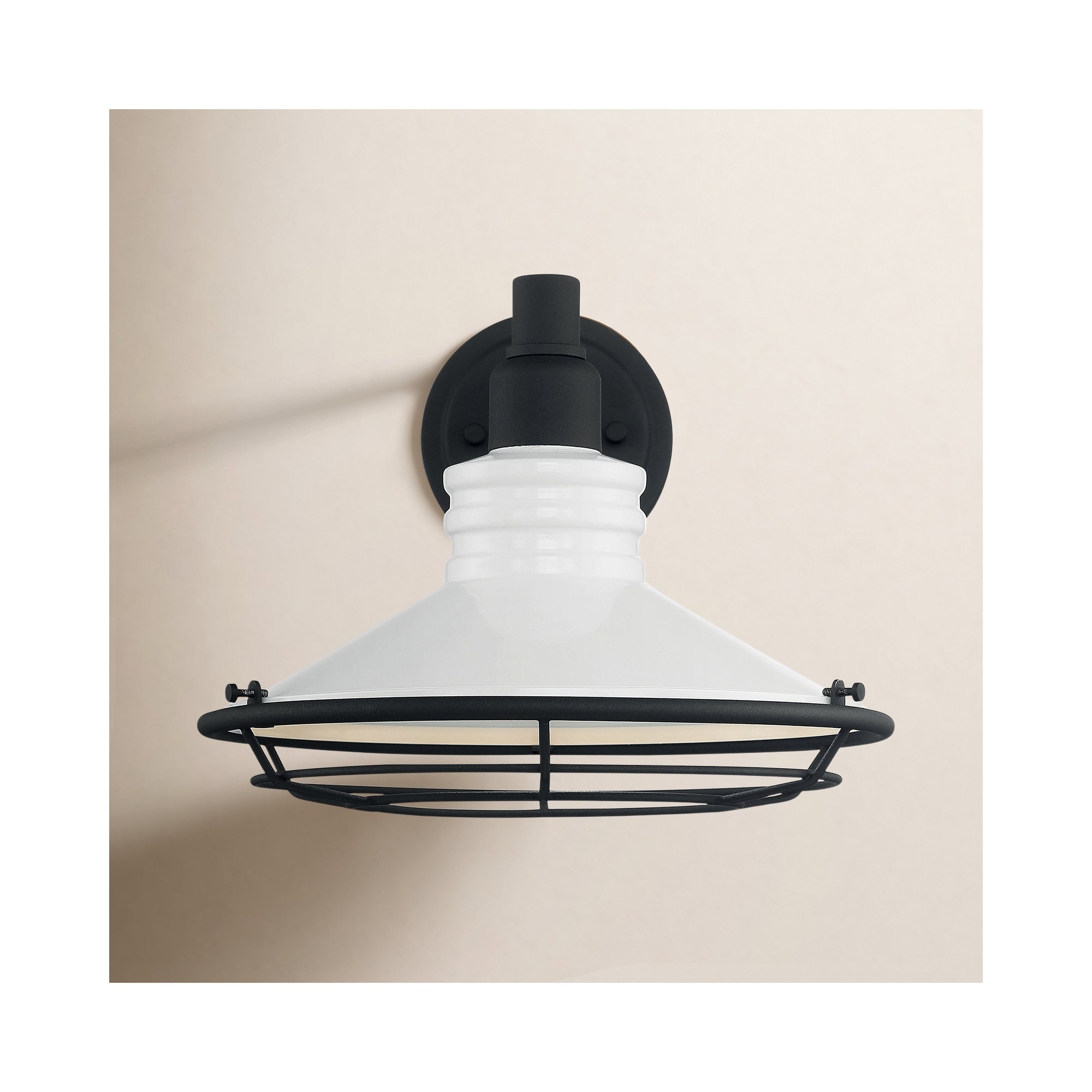 Parkdale Single Light Bell Outdoor Steel Wall Light, Black, 10" H x 9.75" W x 12.75" D, Gloss White/Textured Black