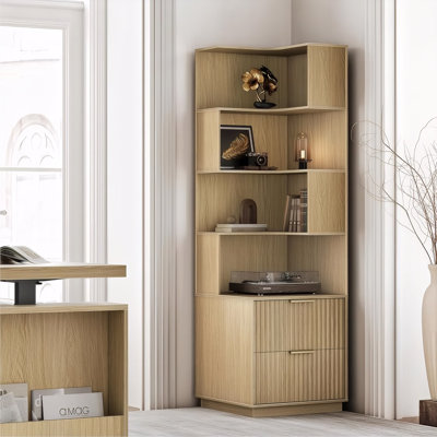 71'' H X 20'' W Tall L-Shaped Bookcase With 2 Drawers