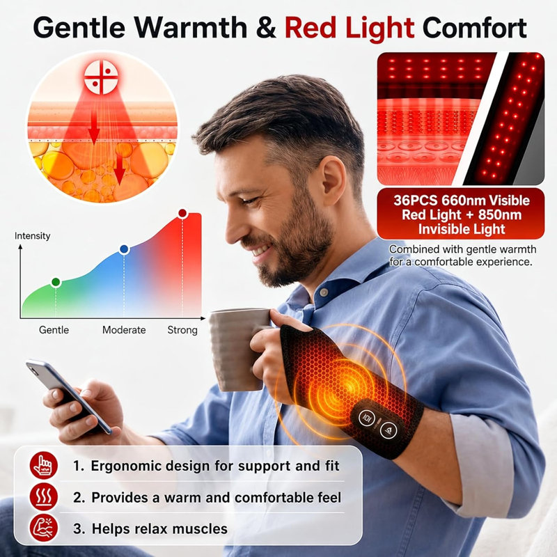 Lampe de luminothérapie rouge sans fil Morfone 36 DEL 850 nm avec masseur chauffant pour poignet
