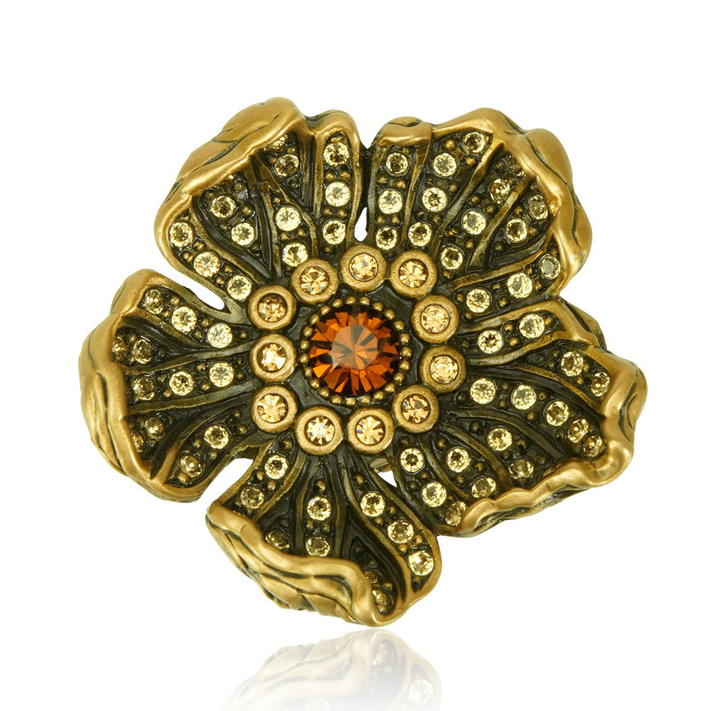 FLORAL KNOB; LT. COLORADO, LT. SMOKE & SMOKE CRYSTAL MUSEUM GOLD FINISH