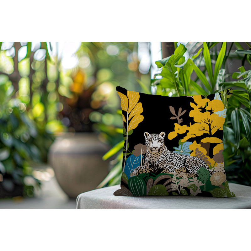 Oreiller carré réversible intérieur / extérieur Tai Leopard, Jaune, Carré 20 po