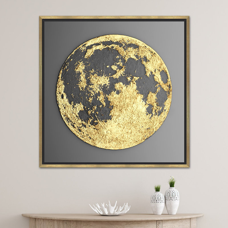 Art mural en verre trempé Golden Moon: toile abstraite imprimée, 1P encadrée d'or, H: 63,1 po x l: 63,1 po