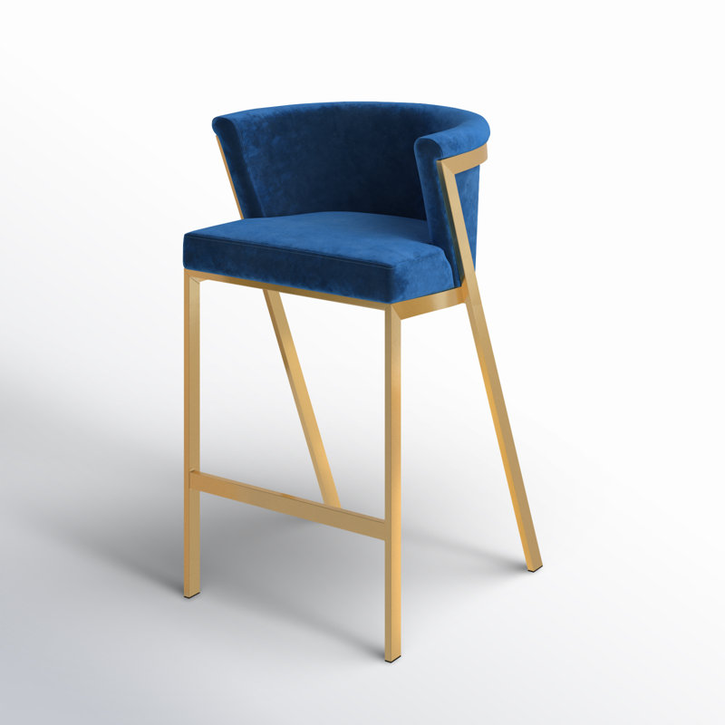 Berenice 26.5" Height Brass Stainless Steel Barstool, Blue