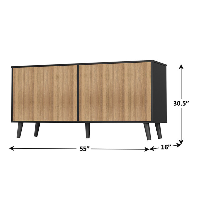 Buffet avec rangement Caplinger, armoires de rangement 55 po avec 4 portes, Noir/noyer