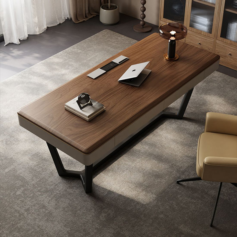 Walnut Rectangular Manufactured Wood Writing desk with drawers desk, 29.53"H*55.12"W*27.56"D