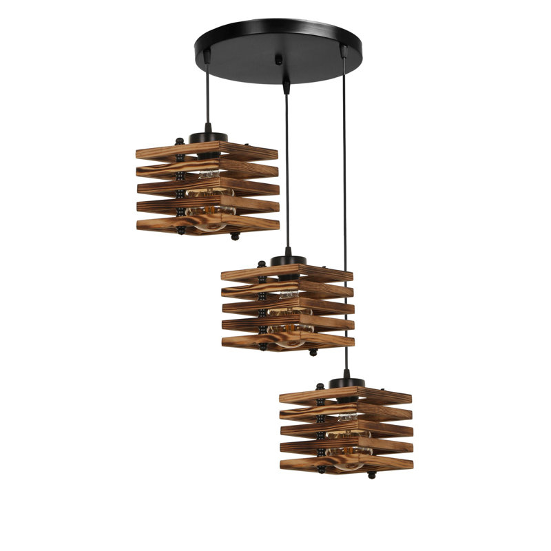 Luminaire suspendu carré à 3 lumières Kodi, Brun