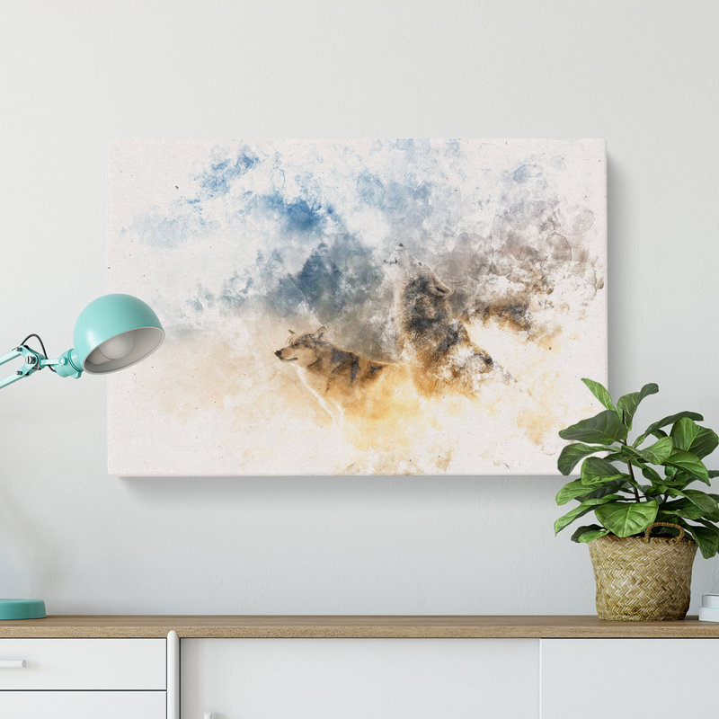 Wolves Howling in the Forest - Wrapped Canvas, 40cm H x 60cm W x 3cm D