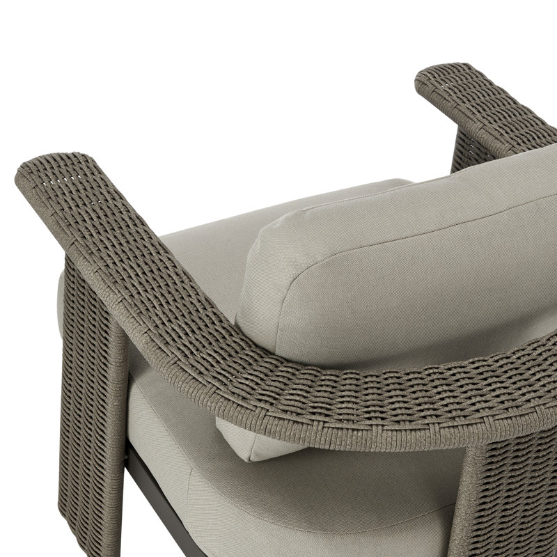 Fauteuil club d'extérieur Neville avec structure en aluminium bronze foncé et coussins taupe